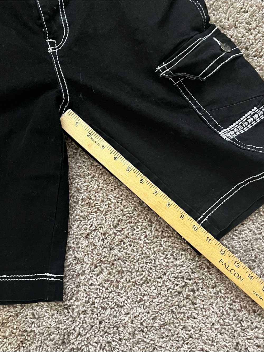 True Luck Men's Black Cargo Shorts with White Contrast Stitching - Picture 5 of 8